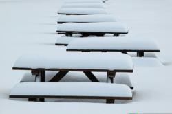 Picnic Tables in Snow